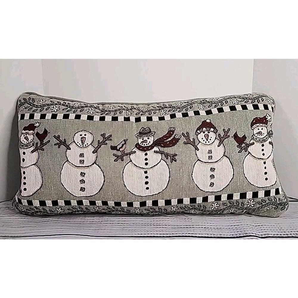 Coco Dowley Tapestry Snowman Winter Christmas Pillow In Excellent Condition